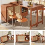 Buffet de rangement 107x40x71, 4 cm avec table rotative, porte en rotin, �tag�re de rangement ouverte, ...