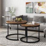 Okwish - lot de 2 table basse gigogne, table basse ronde avec aspect de bois, marron fonc�, 71x71x50 ...