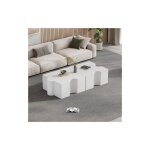 Okwish - tables basses blanches en forme de puzzle, table basse modulaire en 2 pi�ces, 65x65x32 cm