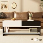 Okwish - table basse carrée blanche et noire avec 2 tiroirs et plateau brillant, pour salon et chambre, ... Okwish - table basse carrée blanche et noire avec 2 tiroirs et plateau brillant, pour salon et chambre, ...