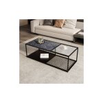 Okwish - table basse carrée noire, table de salon en fer forgé avec verre, 110x48x35 cm Okwish - table basse carrée noire, table de salon en fer forgé avec verre, 110x48x35 cm