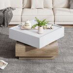 Okwish - table basse blanche rotative à 360° avec plateau rotatif à 2 niveaux et meuble de rangement ... Okwish - table basse blanche rotative à 360° avec plateau rotatif à 2 niveaux et meuble de rangement ...
