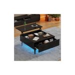 Okwish - table basse relevable noire brilante, table de salon avec rangement et étagères, 70x70x35 cm ... Okwish - table basse relevable noire brilante, table de salon avec rangement et étagères, 70x70x35 cm ...