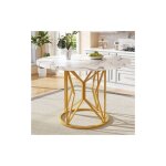 Okwish - table à manger ronde blanche 4 - 6 palces, plateau de table en mdf marbré avec pieds géométrique ... Okwish - table à manger ronde blanche 4 - 6 palces, plateau de table en mdf marbré avec pieds géométrique ...