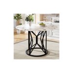 Okwish - table à manger ronde blanche 4 - 6 palces, plateau de table en mdf marbré avec pieds géométrique ... Okwish - table à manger ronde blanche 4 - 6 palces, plateau de table en mdf marbré avec pieds géométrique ...