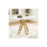 Table  manger ronde blanche 4 - 6 palces, plateau de table en mdf marbr avec pieds en mtallique dors, ...
