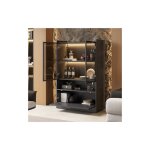 Vitrine led noir mat avec �clairage led, buffet de rangement avec portes vitr�es et porte � abattant, ...
