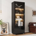 Vitrine noire brillante avec portes en verre et 3 �tag�res, �clair�es par led, 40x50x160 cm