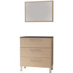 Zen - meuble salle de bain � poser pallas - 80cm - ch�ne clair - plan vasque noir - ondee