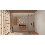 Zen - meuble de salle de bain  suspendre lenca - 90 cm - bois miel - miroir alexine - ondee