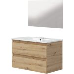 Ondee - zen - meuble salle de bain  suspendre lila - 80cm - 2 tiroirs - bois - miroir