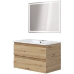 Ondee - zen - meuble salle de bain  suspendre lila - 80cm - 2 tiroirs - bois - miroir led laura