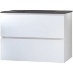 Ondee - zen - meuble salle de bain � suspendre trendy - 80cm - 2 tiroirs - blanc brillant - plan noir ...