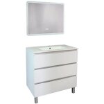 Ondee - zen - meuble salle de bain trendy - 80 cm - blanc mat - 3 tiroirs - miroir athena