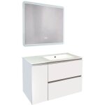 Ondee - zen - meuble de salle de bain trendy - 90 cm - blanc mat - 2 tiroirs et 1 porte - miroir athena ...