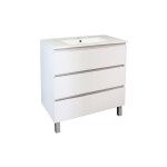 Zen - meuble de salle de bain  poser trendy - 3 tiroirs - 80cm - blanc mat - vasque - ondee