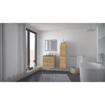 Ondee - zen - meuble salle de bain trendy - 60 cm - bois - 2 tiroirs - plan noir + miroir selena