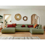 Lisa design - onyx - canap panoramique d'angle droit 7 places - en tissu - vert sauge