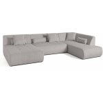 Lisa design - onyx - canap� panoramique modulable d'angle droit 7 places - en velours c�tel� - gris clair ...