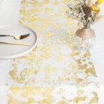 (or)chemin de table filet avec feuille d'or 28cmx15m, ruban de table m�tallis�, d�coration pour f�te, ...