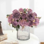 Feiyue - orchides artificielles en soie, bouquet raliste de roses, pivoines et hortensias pour la maison, ...
