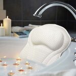 Oreiller de bain de luxe ergonomique avec technologie 4d air mesh et 6 ventouses, aide � soutenir la ...