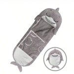 Oreiller et gigoteuse : requin gris, peluche qui s'ouvre en gigoteuse, personnage de jeu doux et de sieste, ...