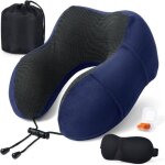 Oreiller de voyage, coussin de support cervical essentiel, sac de transport inclus, bouchons d'oreille ...