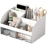 Organisateur de bureau avec 6 compartiments, accessoire bureau avec 2 tiroir, multifonctionnel rangement ...