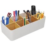 [jamais utilis�] organisateur de bureau en bambou blanc, 8 compartiments, organiseur de bureau multifonction ...