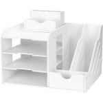 Organisateur bureau blanc multifonction, rangement a4, stylos, livres et lettres