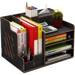 Organisateur bureau en bois noir, grande capacit� pour fichiers, documents et fournitures