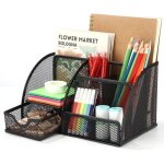 Organisateur bureau, desk organiseur en maille materiel avec tiroir et porte - stylo, 6 compartiments ...