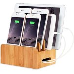 Organisateur de cordons multi - appareils de bureau en bois de bambou et support de chargeur de station ...