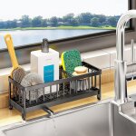 Organisateur evier cuisine, porte eponge rangement en acier avec bac de vidange automatique, porte eponge ...