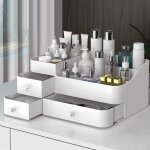 Organisateur maquillage grand format avec 3 tiroirs et 8 compartiments, pour bijoux, pinceaux, rouges ...