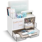 Organiseur de bureau � 3 tiroirs, porte - stylos multifonctionnel, blanc