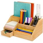 Organiseur de bureau en bambou avec tiroir - bote  stylos, plateau et rangement multifonctionnel pour ...