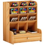 Organiseur de bureau en bois, bo�te de rangement pour crayons et fournitures de bureau, accessoires de ...