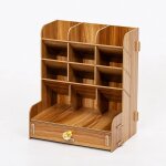 Organiseur de bureau en bois avec compartiments et tiroir, rangement durable et vernis brillant pour ...