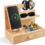Organiseur de bureau en bois - avec support pour t�l�phone portable, porte - stylo, �tag�re et tiroir ...