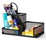 Organiseur de bureau en maille avec porte - crayons et paniers de rangement pour accessoires de bureau, ...