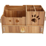 Organiseur de bureau multifonction en bois, porte - stylo et porte - crayons, marron