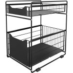 Organiseur de placard, 2 paniers, rangement cuisine et salle de bain, coulissant, noir