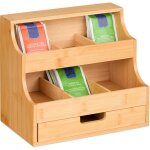 Organiseur � th�, 9 compartiments, en bambou, h x l x p : 24 x 27 x 17 cm, avec tiroir, nature - relaxdays ...