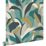 Origin wallcoverings - papier peint feuilles tropicales bleu canard et bleu canard - estahome