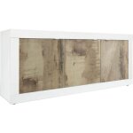Otello - buffet 3 portes finition blanc laqu� et aspect bois antik