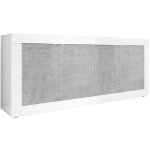 Otello - buffet 4 portes finition blanc laqu� et aspect b�ton