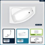 Otitec - baignoire asym�trique - 130 x 85 cm - gauche - avec tablier - pieds - repose - t�te - vidage ...