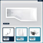 Otitec - baignoire asymtrique - 150 x 75 cm - droite - avec habillage - pieds - pare baignoire 3 volets ...